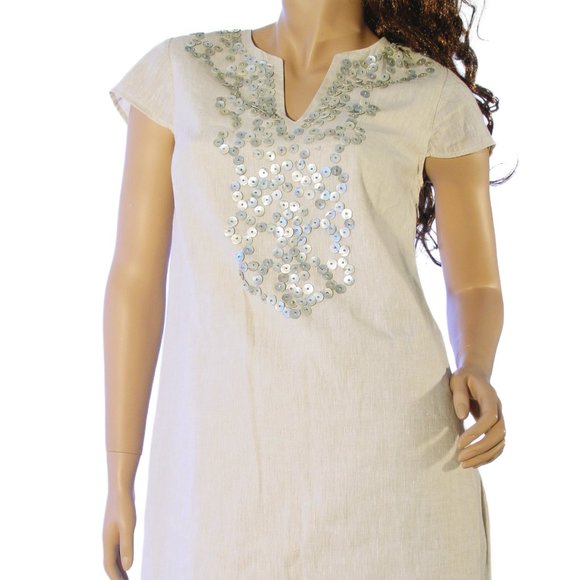 VINEYARD VINES $248 Linen Beaded MOP Button Cap Sleeve Sheath Mini Dress 2 - Picture 8 of 11